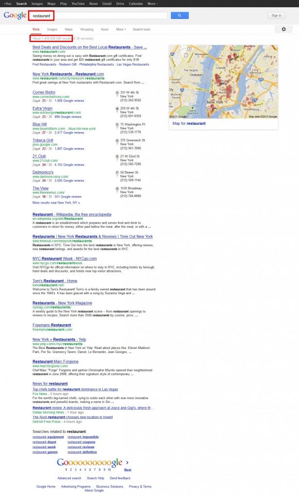 "Restaurant" on Google Search.