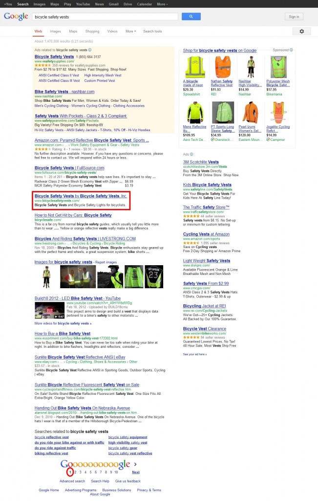 SEO - Search Engine Optimization result; page 1, rank 3!